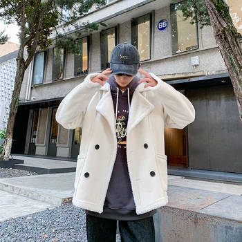 

2019 UYUK Winter Fashion Style Short Fur Integrated Warm Young Man Pure Color Lamb Wool Coat Homme Masculino Clothes