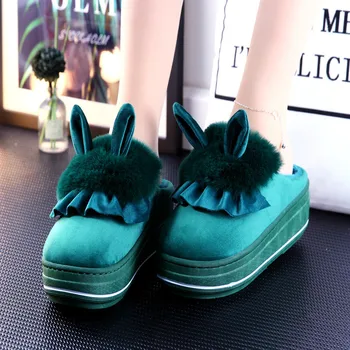 

Winter Woman Slippers House Plush Slippers Flate Slippers-woman-platform Winter Shoes with Fur Thick Sole Non-slip Warm Slippers