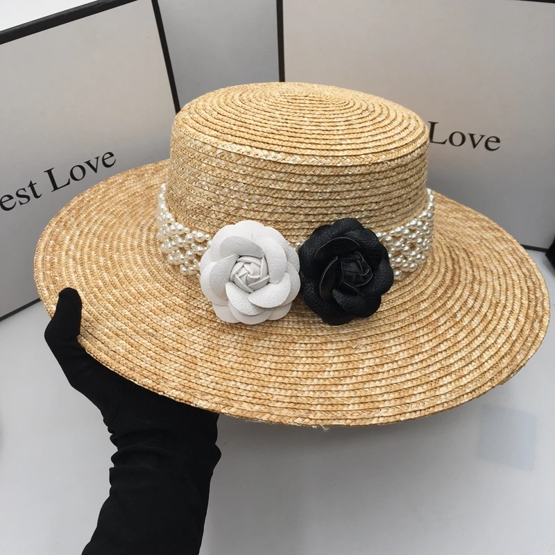 女性のためのフランスの麦わら帽子 ヴィンテージ 真珠 貴族 フラットキャップ 花 春 夏 Women S Sun Hats Aliexpress