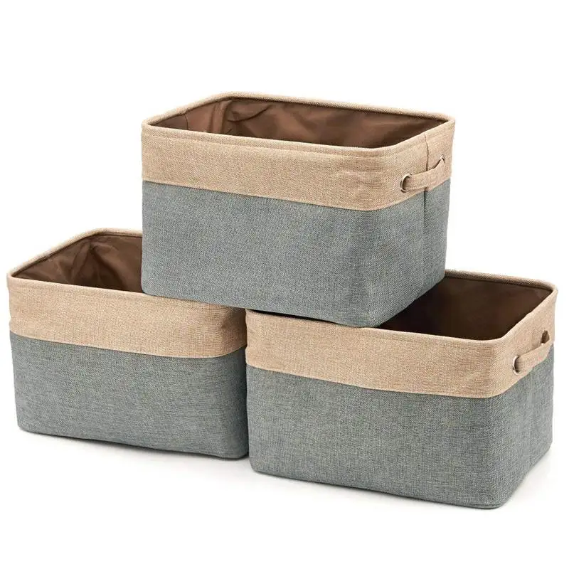 

Collapsible Storage Bin Basket [3-Pack] Foldable Canvas Fabric Tweed Storage Square Bin Set With Handles For Home Office Closet