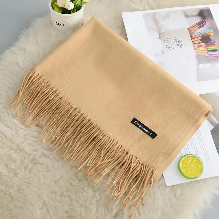 Light khaki Scarf Кашемировый женский шарф новая теплая шаль Foulard Femme пашмины платок Шерстяной палантин голова шеи длинные зимние шарфы для женщин - Цвет: Light khaki Scarf
