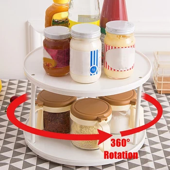 

360 Degree Rotating 2 Tier Spices Fruit Tray Turning Table Cake Rack Home Kitchen Storage Rack