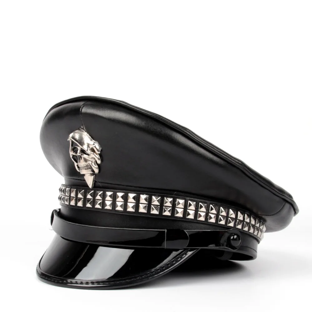 Leather Cap Hat for Germany Officer Army Police Cosplay
