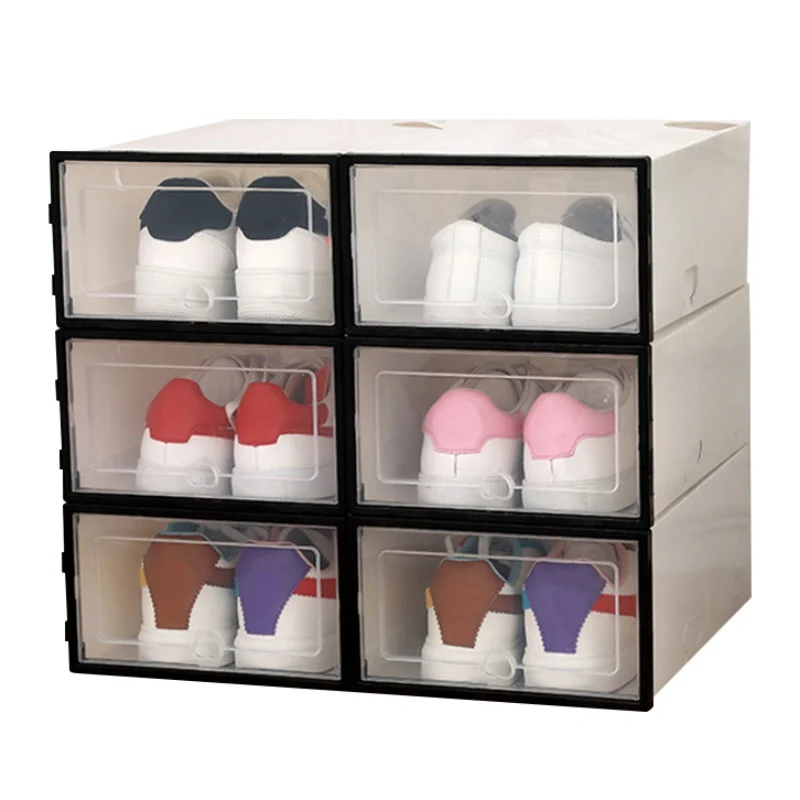 Прозрачная коробка для хранения обуви коробка Мужская Толстая раскладушка комбинация обувной шкаф пластиковая обувная настольная коробка для хранения артефакт - Цвет: Черный цвет