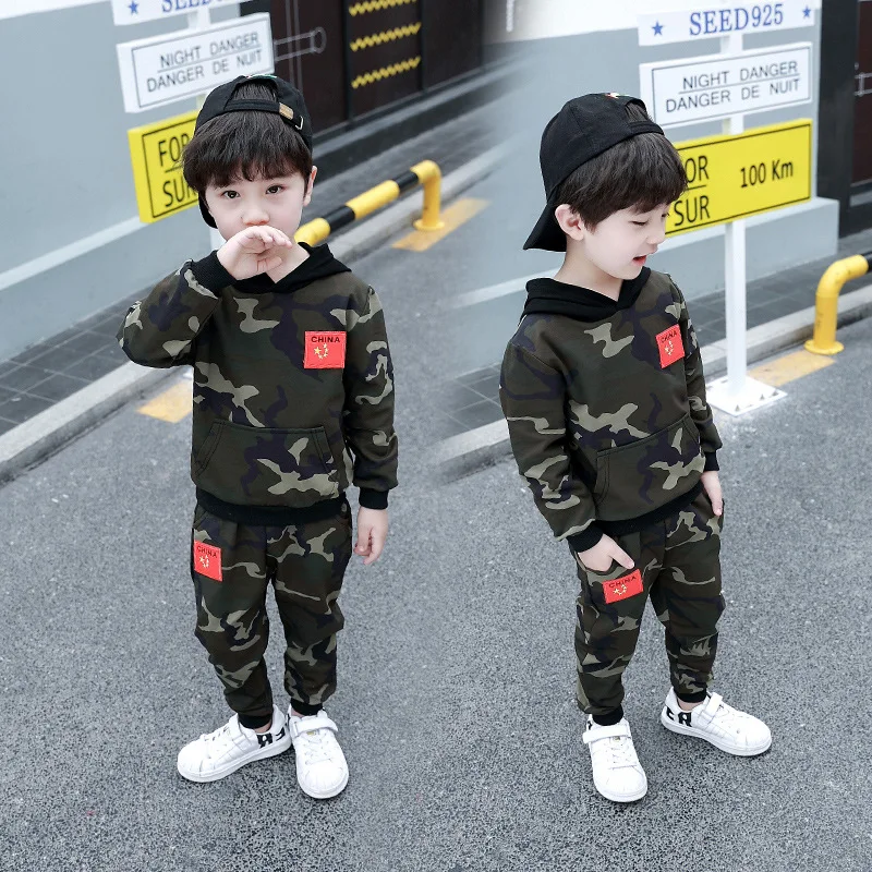

2019 New Style Casual CHILDREN'S Suit BOY'S Autumn Clothing Children Children National Flag Camouflage Sweater Two-Piece Set Fas