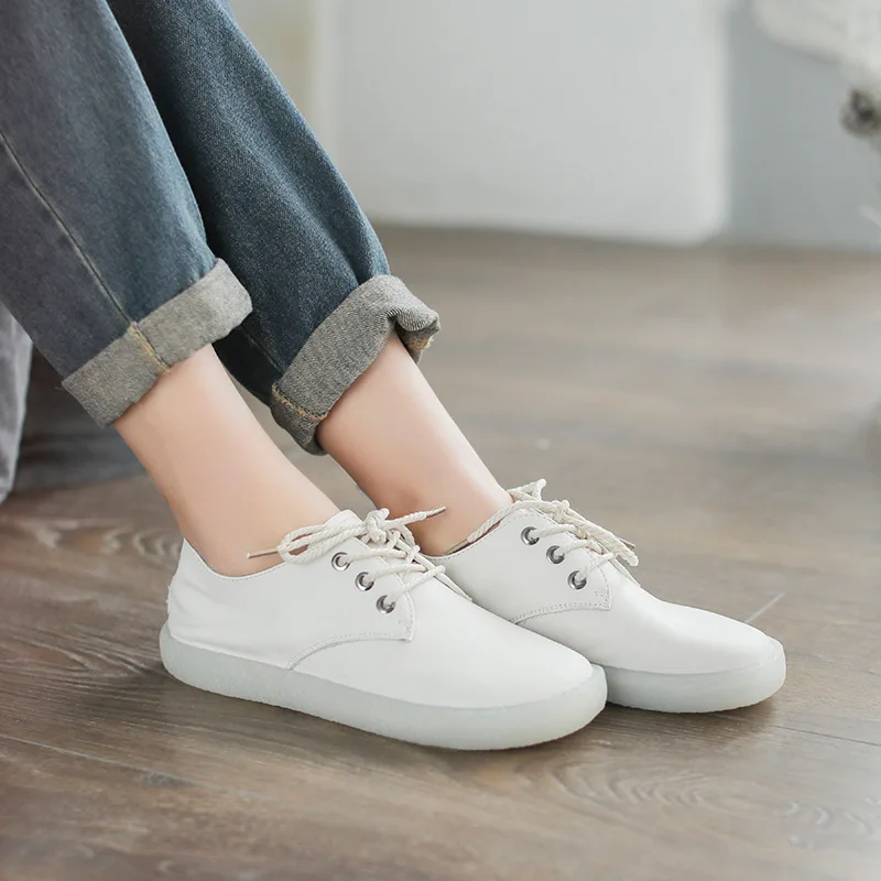

Artistic Lace-up Shoes Women's Spring And Summer New Style Full-grain Leather Jelly Rubber Sole Simple Solid Color Versatile Lea