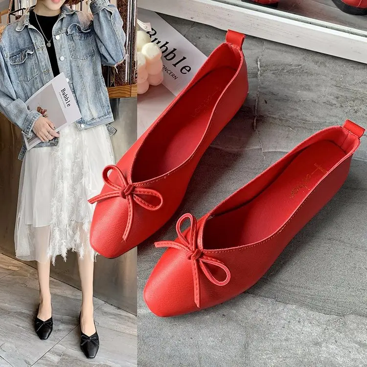 

Shoes Women's Spring And Autumn 2020 New Style Korean-style Pointed-Toe Versatile Bow Flat Top Shoes Moccosins Side Scoop Bootie
