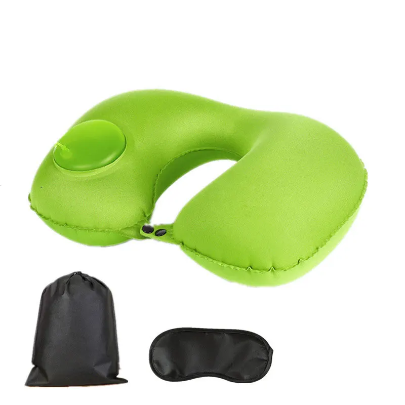 Пресс-зарядка воздушная подушка для шеи надувная u-образная Шейная подушка для путешествий+ тени для век+ Ушная затычка для автомобиля и самолета - Цвет: Зеленый