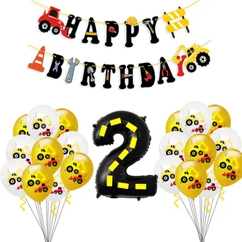 

22pcs Excavator Balloons Set Excavator Birthday Party Decoration Number Balloon Kids Birthday Party Baby Shower Decor Globos