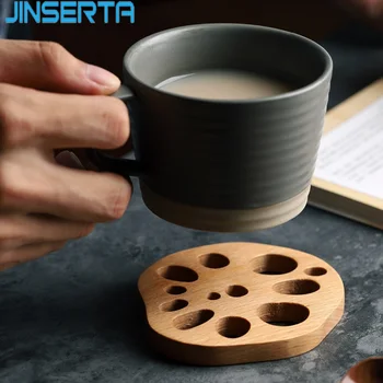 

JINSERTA Wooden Storage Tray Insulation Coaster Beech Lotus Root Slices Non-slip Tea Coffee Mug Cup Mat for Home Cafe Decor