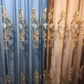 

Custom Curtains for Living Room BedroomNew Gold Cord Embroidery Flower In Mirror Yarn Bottom Edge of The Embroidery Screens
