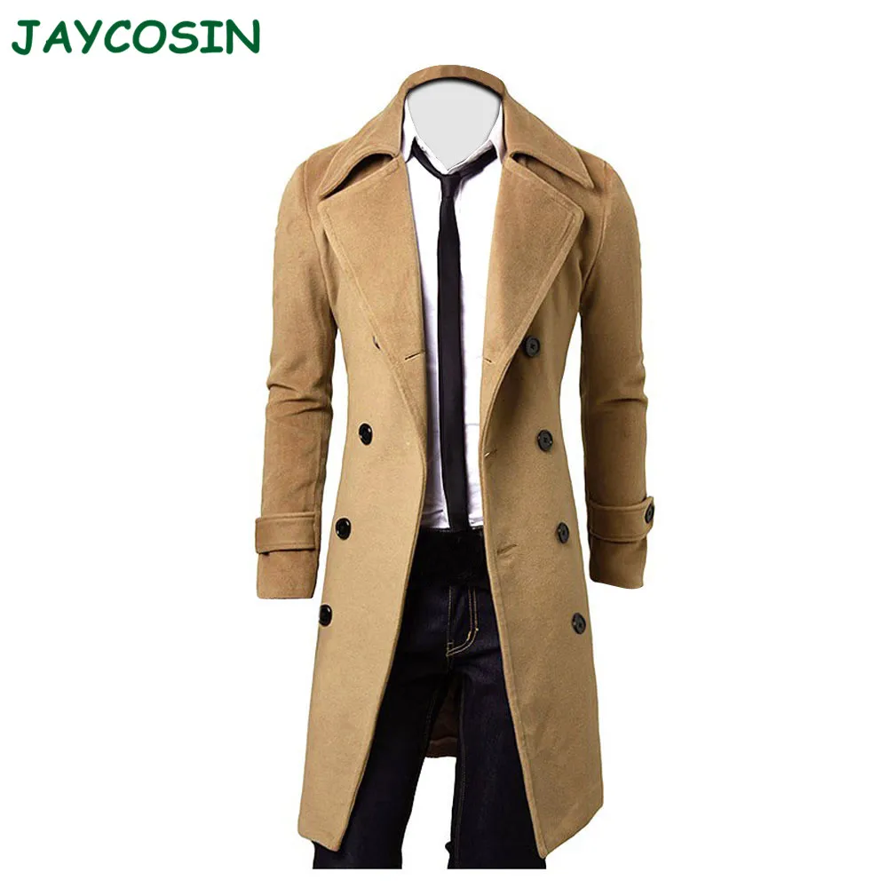 

JAYCOSIN Winter Warm Jacket Men Cotton Slim Stylish Trench Coat Men Fashion Long Sleeve Double Breasted Long Jacket Parka 1025