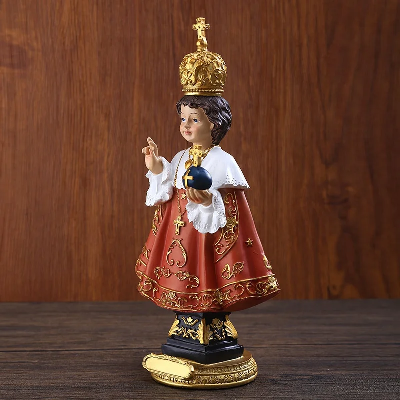 12 Inches Roman Infant Of Prague With Cross Royal Red Robes Resin Stone Tabletop Figurine Religious Gift Decoration