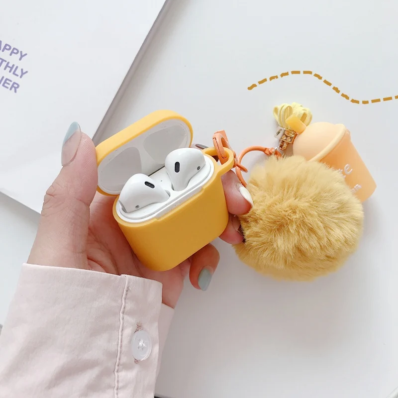 Чехол для AirPods, роскошный, с шариком для волос, брелок, аксессуары, силиконовый чехол, модный, милый, для Air pods 2, беспроводная Крышка для наушников