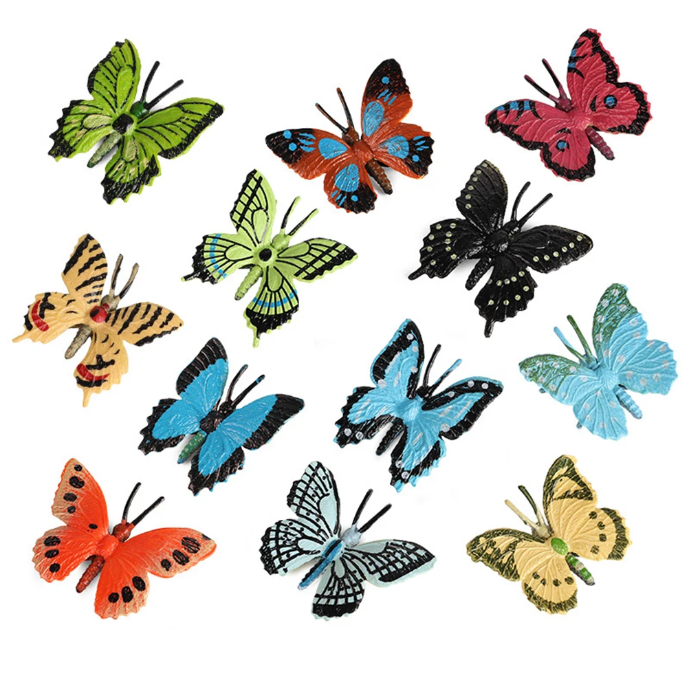 12pcs Multicolored Plastic Butterfly Action Figure Insects Model Ornaments Toy 