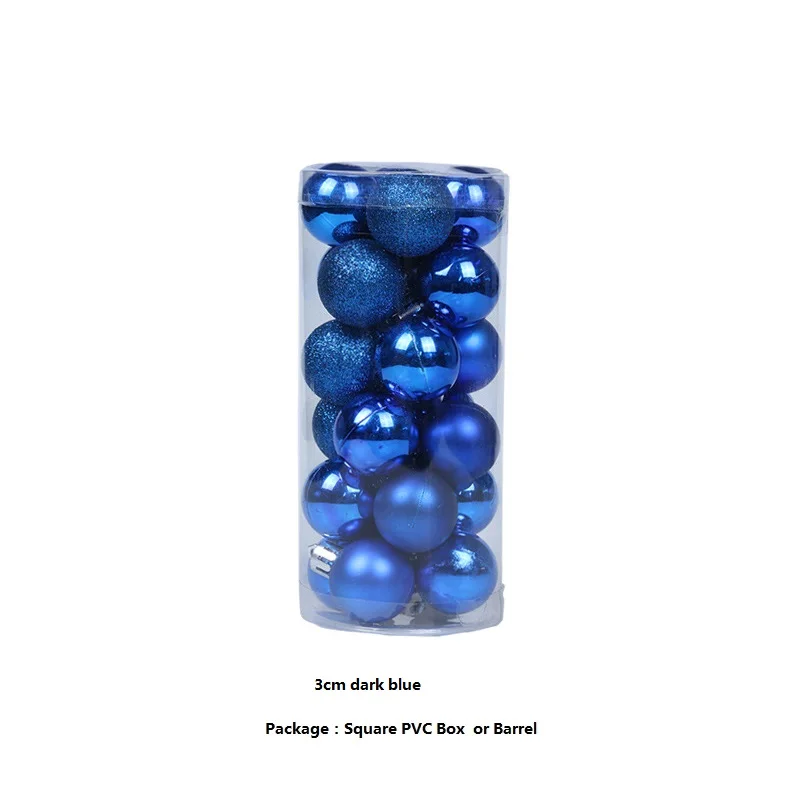 24pcs 3cm Dark blue 24 шт Рождественские шары блестящие матовые глянцевые шары с рождественским орнаментом для рождественской елки украшения материалы красный золотой зеленый розовый - Цвет: 24pcs 3cm Dark blue