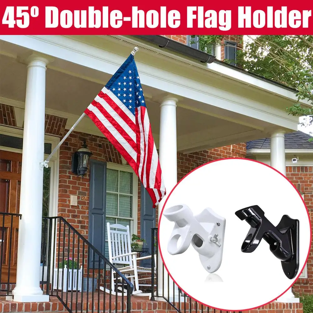 Adjustable Flagpole Holder Flag Pole Two Position Wall Mounted Bracket Aluminum
