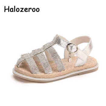

New Summer Kids Beach Sandals Baby Girls Rhinestone Pu Leather Sandals Children Black Princess Shoes Fashion Brand Dress Sandals