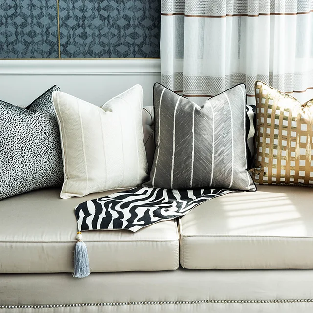 Luxury Throw Sofa Cushion Decorative Nordic Elegant Pillow For Chair Bed 30*45*50 Black Golden Zebra Plaid 4