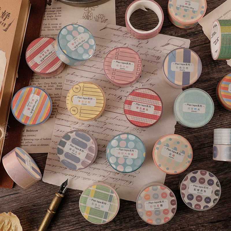 Mohamm-Cinta adhesiva Washi de la serie Plan Tape de 15mm x 3m, suministros escolares de papelería creativos para álbumes de recortes