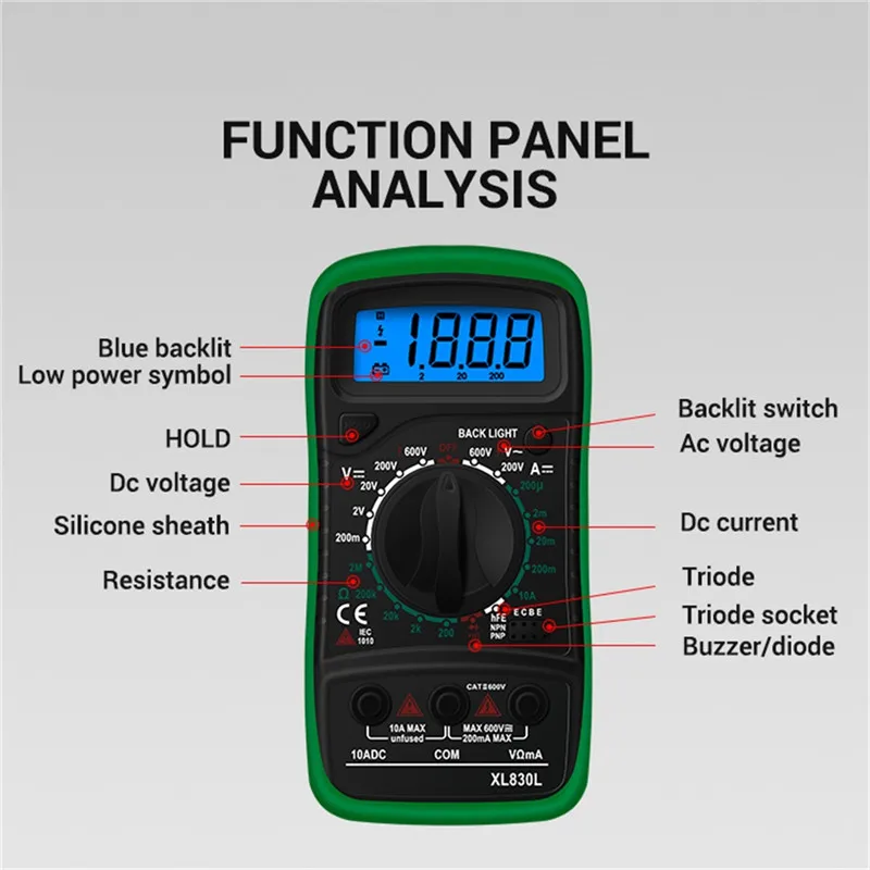 Urijk 1 шт. XL830L Цифровой мультиметр ЖК-дисплей с подсветкой AC/DC Мини Портативный Амперметр Вольтметр ручной ом тестер метр