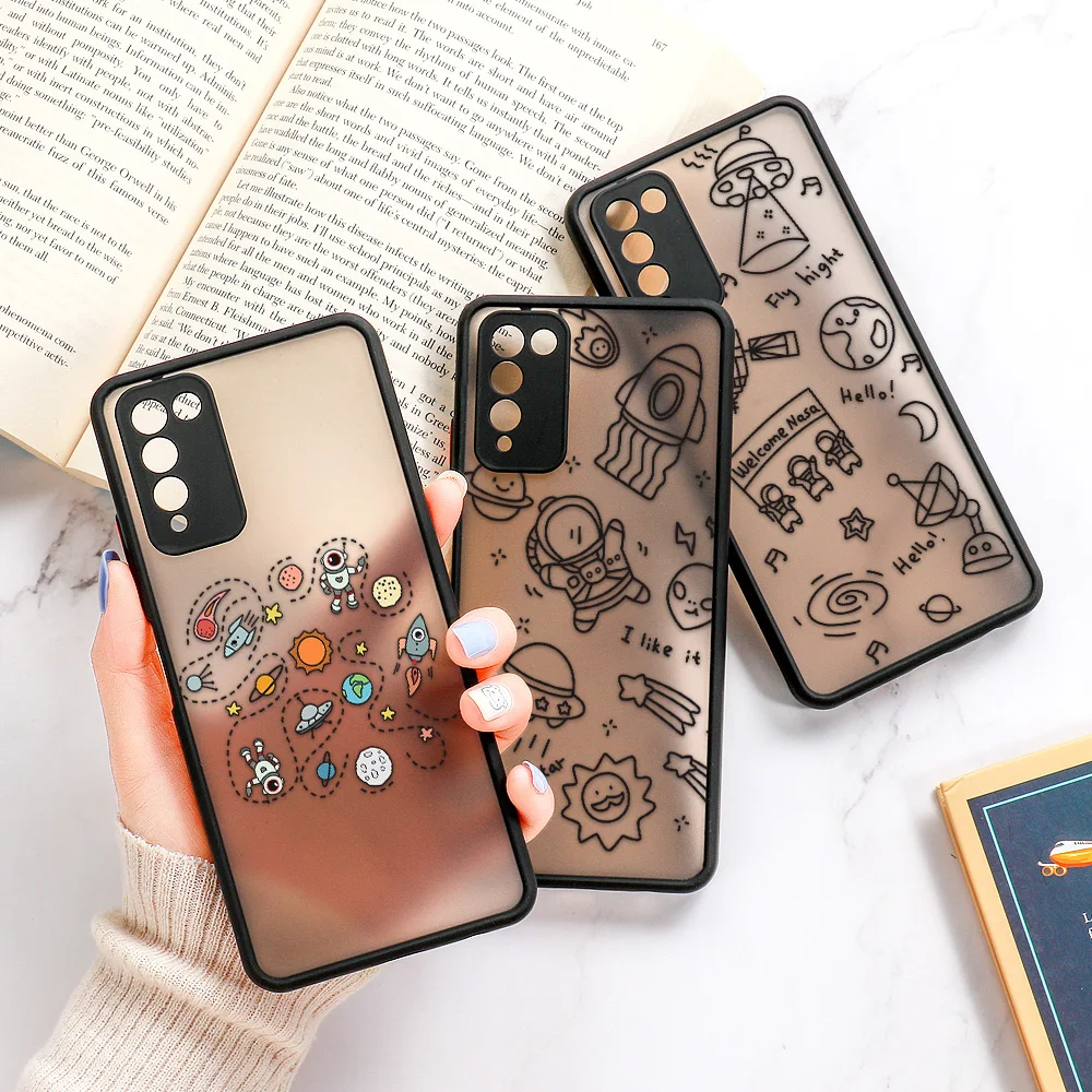 Case For Huawei P30 Pro Case P50 P40 Lite Hard Fundas Honor 8X 9A 20 10X 30 Lite Nova 5T Cartoon Astronaut Cover Lens Protection