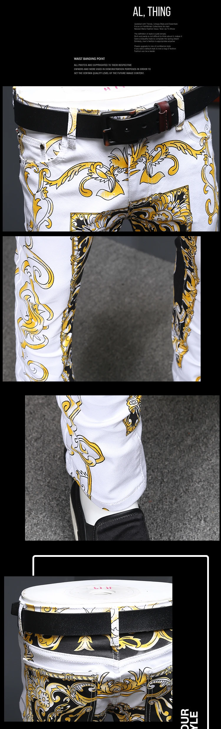Роскошные золотистые джинсы с принтом Homme Slanke дизайнерские джинсы из денима Mannen Skinny Fit God Denims pantoon