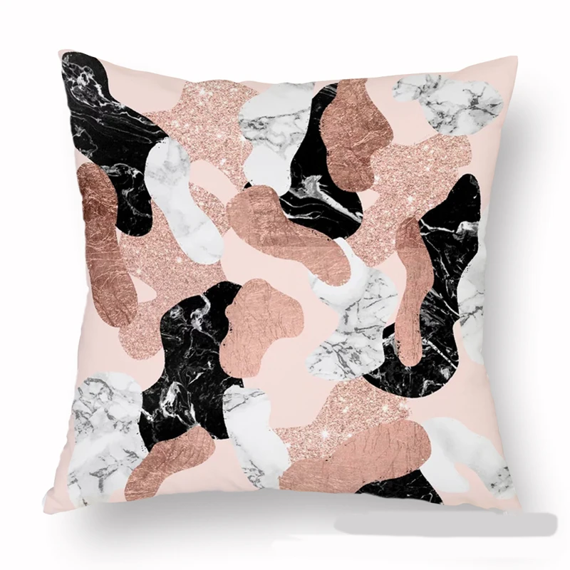 

Simple Modern Polyester Pink Pillowcase Summer Light and Soft Marble Geometric Pattern Nordic Business Sofa Car Waist Pillowcase
