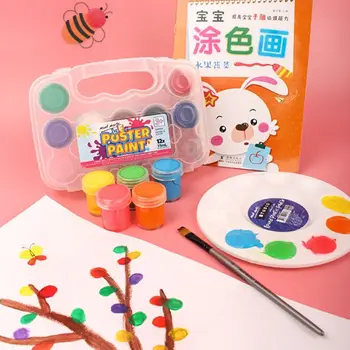 

12 Color 15ml Gouache Paint Finger Paint with Storage Box Washable Paint for Kid