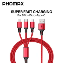 PHOMAX 3 в 1 USB кабель для iPhone XS XR X samsung S9 зарядное устройство Micro USB кабель для Android USB TypeC кабели для мобильных телефонов