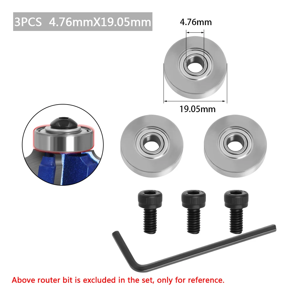 Durable Steel Bearings Accessories Kit Fits For Router Bits Heads And Shank Top Mounted 1/2, 3/8, 3/4 Bearing & Stop Ring images - 6