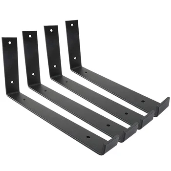 

Shelf Brackets 12 Inch 4PCS Heavy Duty Black Wall Bracket with Lip for Floating Shelves Rustic Iron Metal Shelf Bracket for DIY