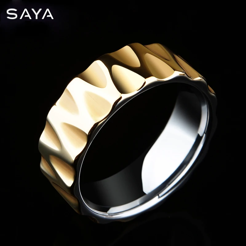 

Gold Plating Tungsten Men Rings for Party High Polished Wave Facet Cut Fashion Wedding Band Ring, Free Shipping, Customized