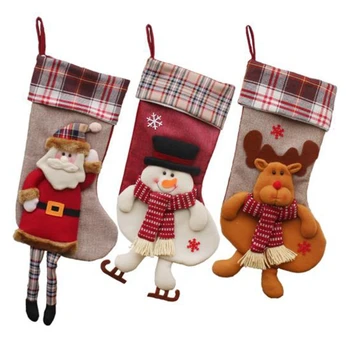 

3Pcs Santa Snowman Reindeer Xmas Fireplace Hanging Stockings Decoration Stockings Christmas Decoration 50X27cm