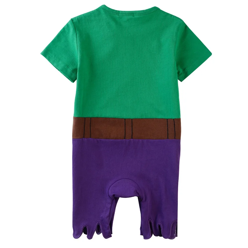 Комбинезоны зеленого Халка для маленьких мальчиков; карнавальный комбинезон для малышей с изображением Мстителей Marvel; Детский костюм супергероя; летний костюм с короткими рукавами