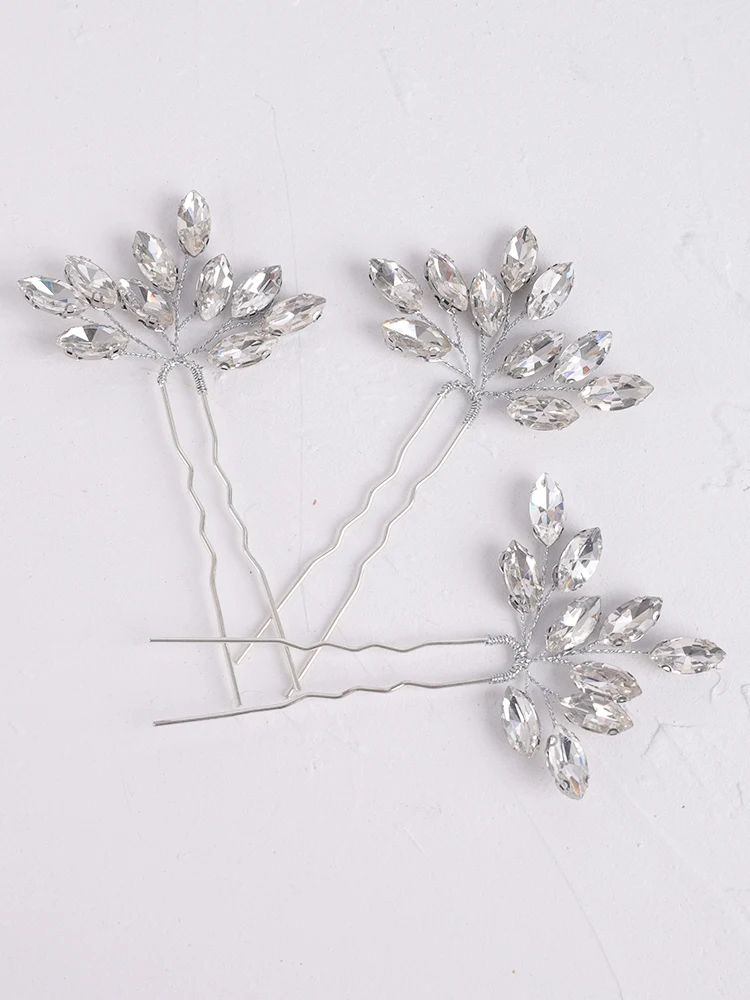 Minimalist Silver Bridal Rhinestone Hair Pins Simple Pure Casual Hairpiece Women Hair Jewelry for Bride Headwear hair accessories bridal hair accessories