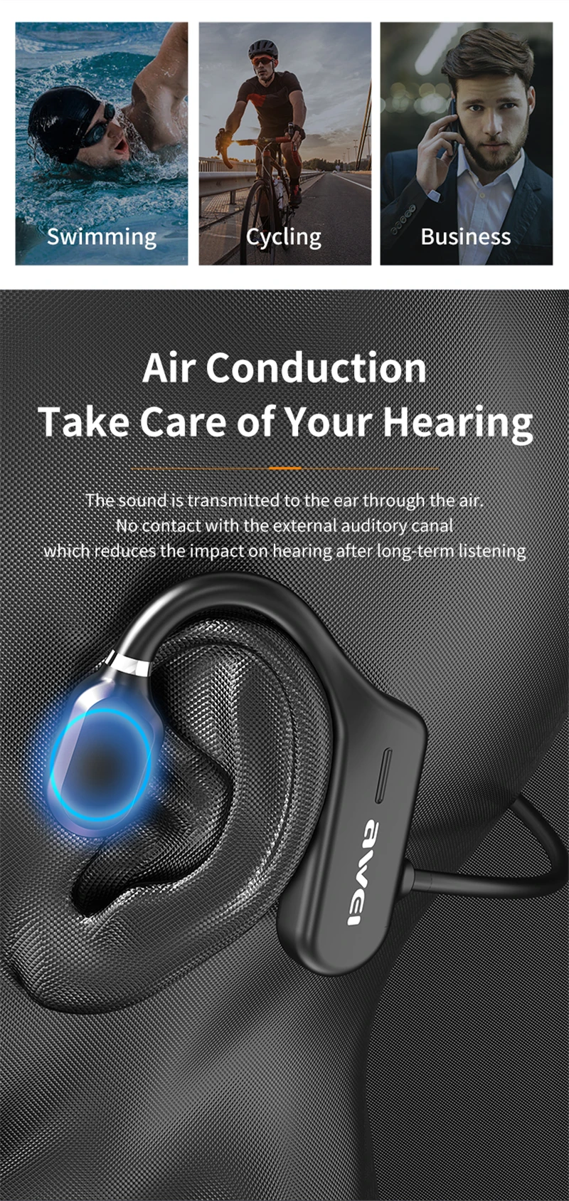Awei A889BL Air Conduction Sport Wireless Headset description image 4