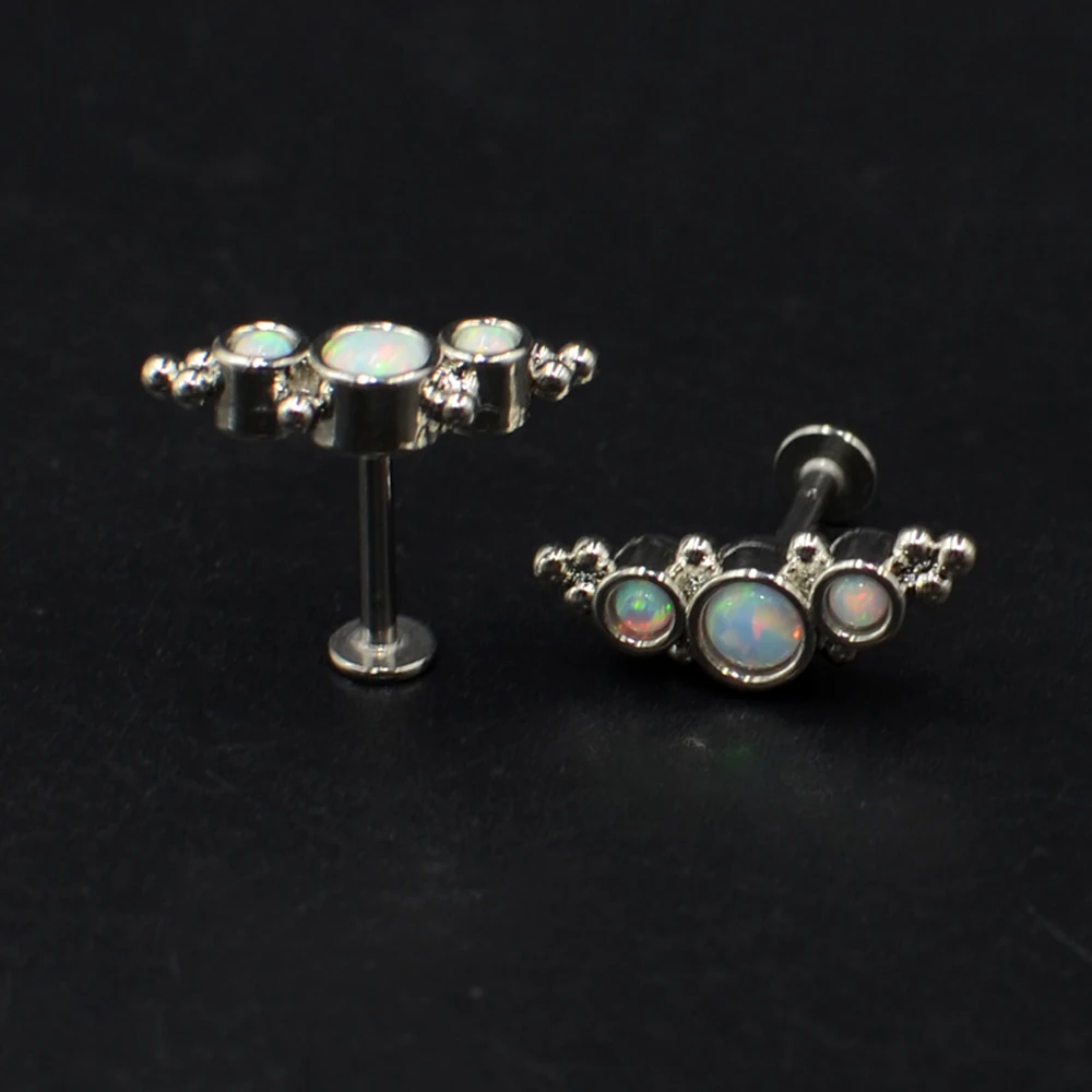 1 шт. титановый и стальной вал Снежный опал CZ драгоценный камень Labret Tragus Хрящ уха серьги гвоздики губная серьга-гвоздик пирсинг ювелирные изделия для тела