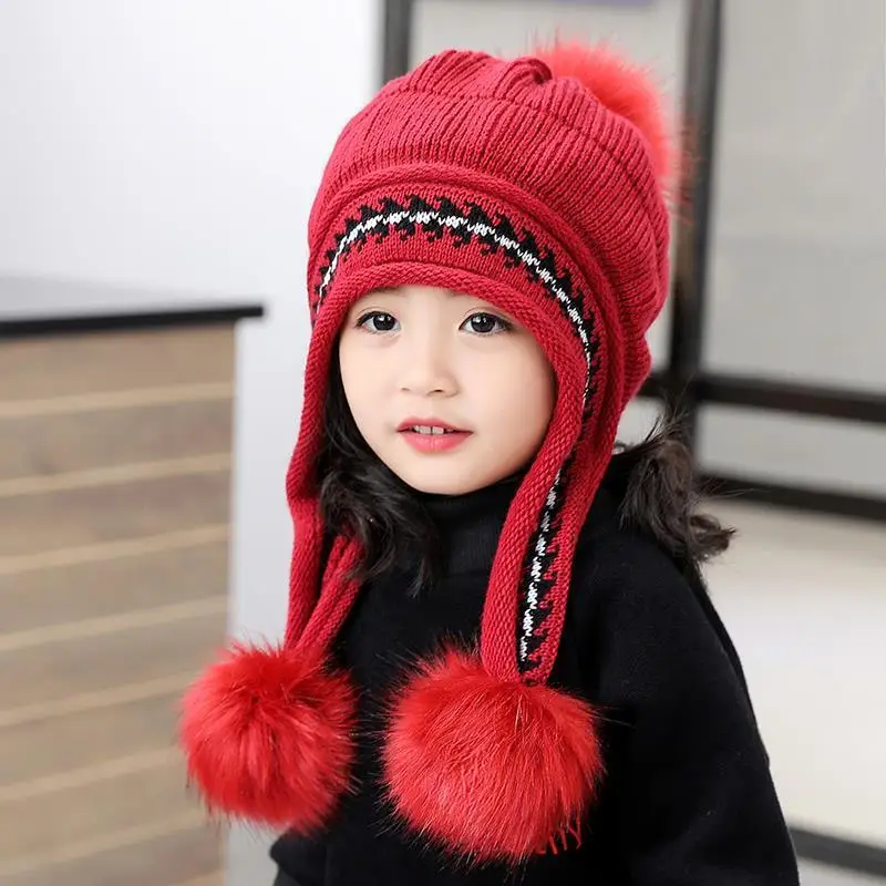 

Children hat Girls Fashion Cute Velvet Ear protection Cap Beanies Bonnet Winter Warm Woolen Knitted Hat Kids Outdoor Casual Cap