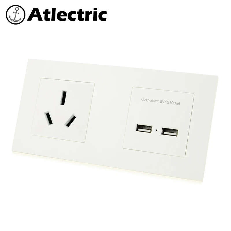 

Atlectric AU Australia Standard Socket Plug Dual USB Charging Port Double Power Wall Electrical Outlet Plastic Panel Double Socket