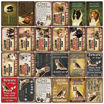 

[ Kelly66 ] Pet Warning Dogs Rules Better With Shetland Sheepdog Metal Sign Home Decor Bar Wall Art Painting 20*30 CM Size DG-41