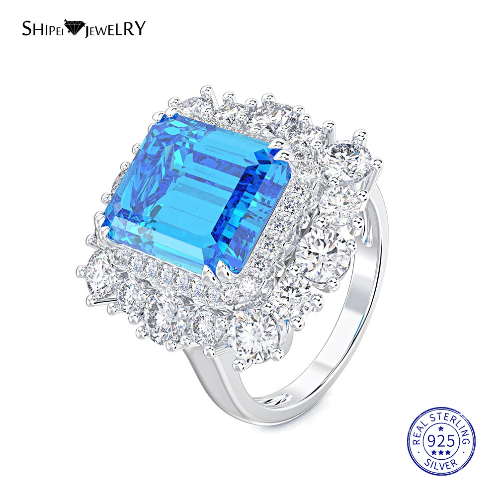 Whitegold-Lightblue Shipei, принцесса, огранка, розовый, белый сапфир, кольца для женщин, 925 пробы, серебро, создан Муассанит, кольцо, обручальное, косичка - Цвет камня: Whitegold-Lightblue