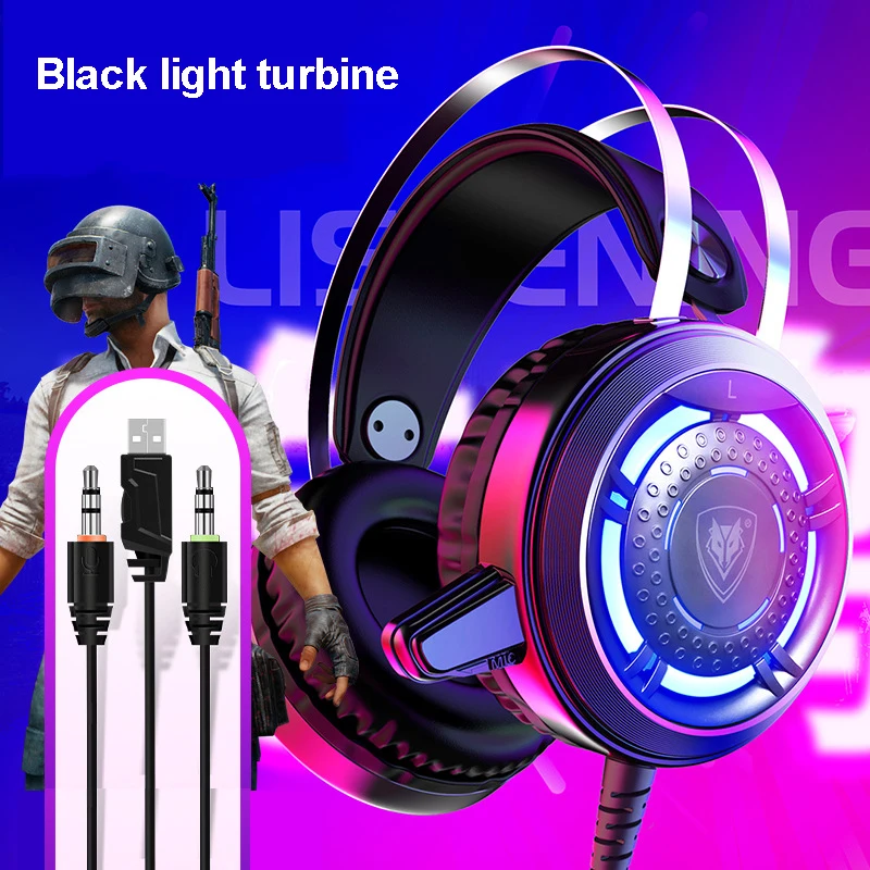 Black turbine N1 3,5 мм USB стерео проводные Игровые наушники игровая гарнитура над ухом RGB с микрофоном Голосовое управление для ноутбука компьютера геймера PUBG - Цвет: Black turbine