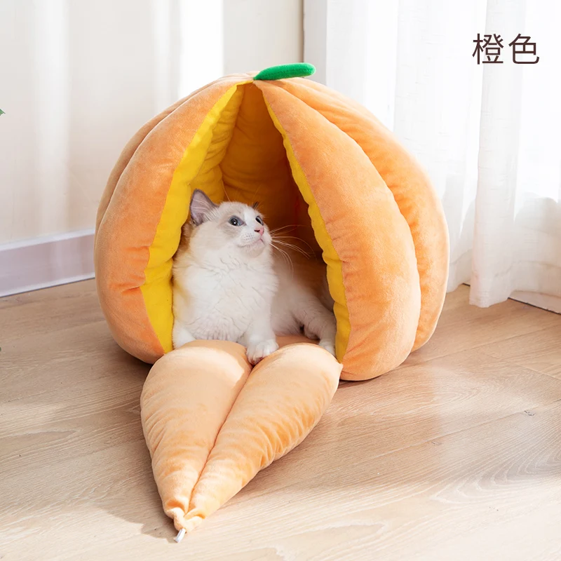 

Washable Cat Bed House Winter Soft Round Plush Pumpkin Bed Sleeping Kitten Mats Cuccia Gatto Kattenmand Hamburger Shack 50MW75