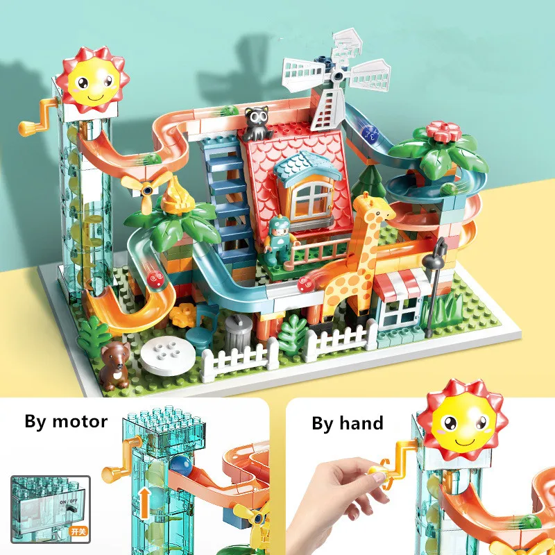 255PCS Marble Race Run Building Blocks Electric Elevator Multi Special Compatible Slide Lift Funnel Parts Children Gift Toys