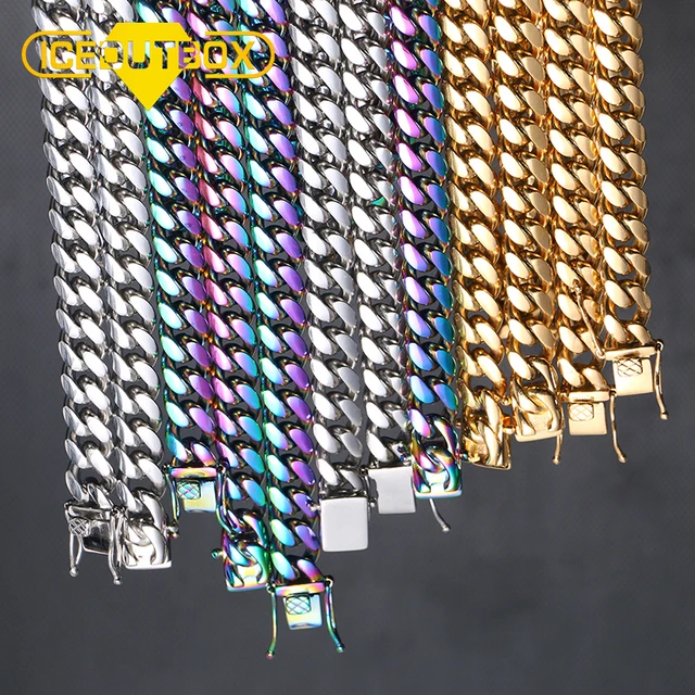 10mm Width Heavy Colorful Cuban Chain For Men's Hip Hop Jewelry Fashion Top Quality Steel Necklace 18/22/24/30inch Drop Shipping