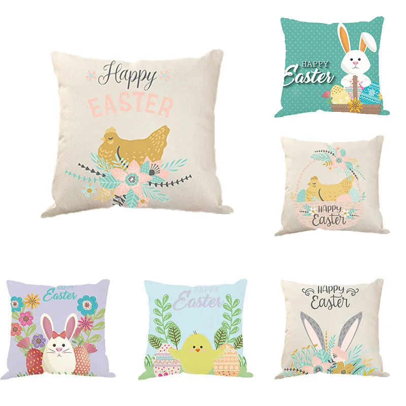 

Easter Cartoon Rabbit Printed Cushion Cover Decorative Pillow Case Eggs Resurrection Printing Cushion Cover 45x45