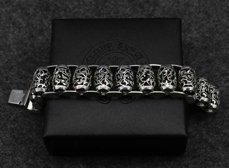 

CH Hollow out Trend Europe And America Youth Punk Hand Loop Complex Grams Distressed 925 Fine Silver Bracelet Men's Thai Silver
