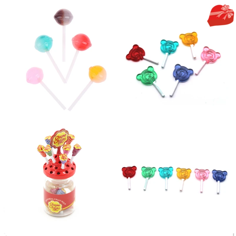 

1:12 Miniature Food Dessert Sugar Mini Lollipops With Case Holder Candy For Doll House 1/12 Kitchen Furniture Toys Accessories