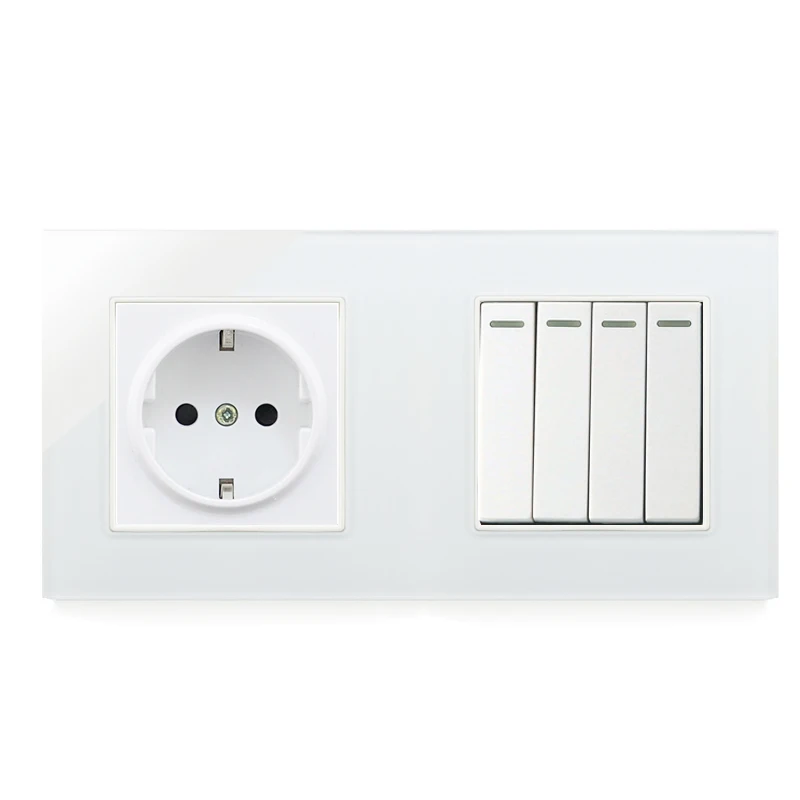 Atlectric ЕС/DE розетка питания Двухстенная розетка 1 2 3 4 банды ВКЛ/ВЫКЛ Выключатель света Лампа кнопка света закаленное стекло панель розетки переключатель,кнопки кнопка включения - Тип: Socket 4Gang Switch